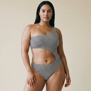 Nautical Navy One-Shoulder Swimsuit